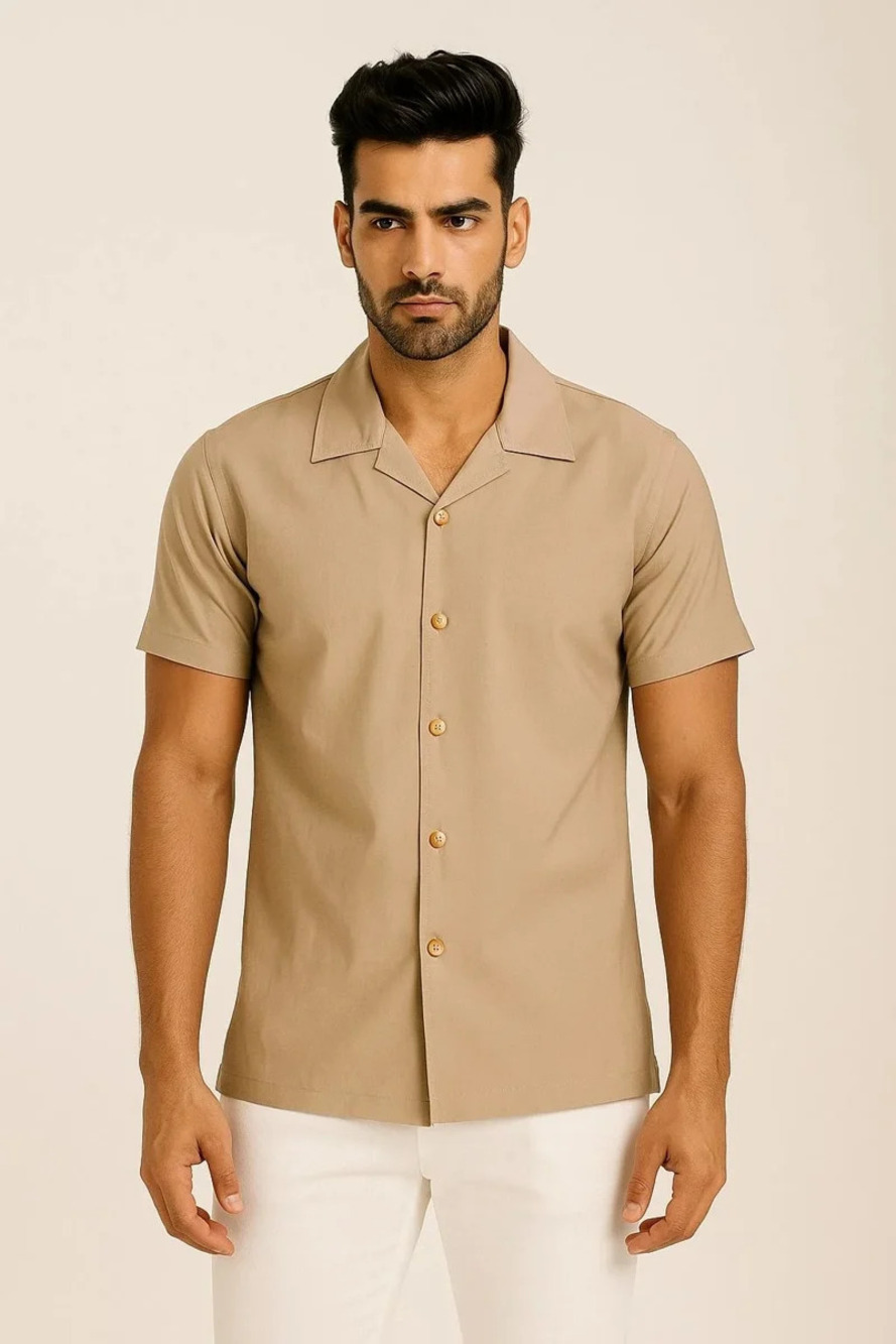American Heritage Beige Camp Collar Shirt/59132